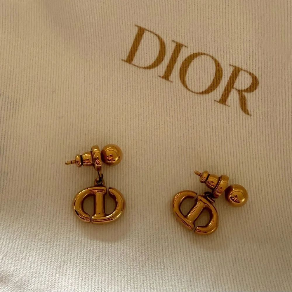 Dior Gold Tone CD Drop Earrings